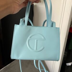 Telfar Mini Leather Tote in Light Blue